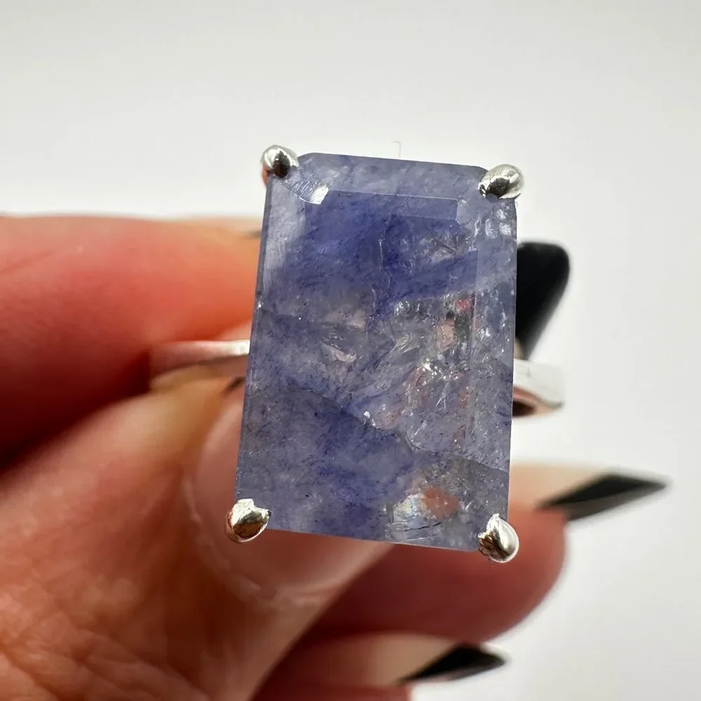 NWOT‎ 9x13mm Emerald cut Tanzanite solitaire ring in sterling silver stamped!